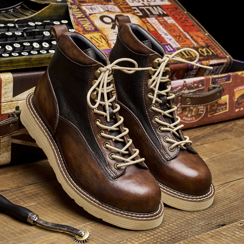 Vintage Leatherwork - أحذية عمل رجالية قصيرة من الأمام،