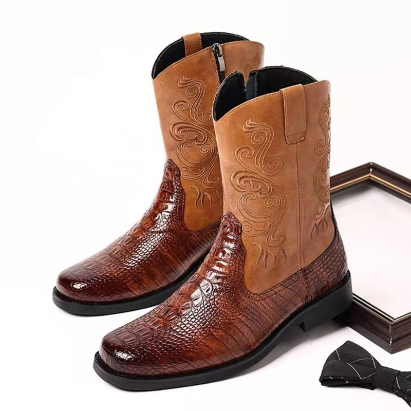 Leather Work Western - التطريز الرجال الأحذية الرجعية أحذية رعاة