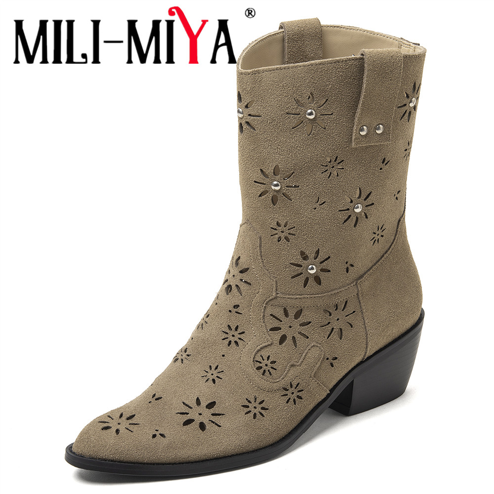 Leather Work Western - أحذية MILI-MIYA 2026 النسائية الغربية على